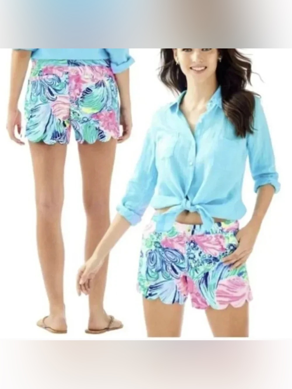 NWT Lilly Pulitzer Buttercup Shorts Sz 14 Multi-Colored Scalloped Hem 5 " Inseam
